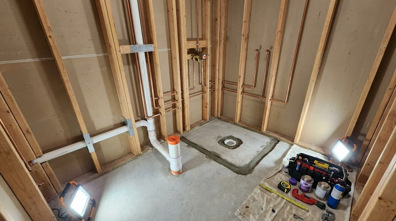 Bathroom rough-in plumbing during remodel by Johns Plumbing LLC in Pacific Grove