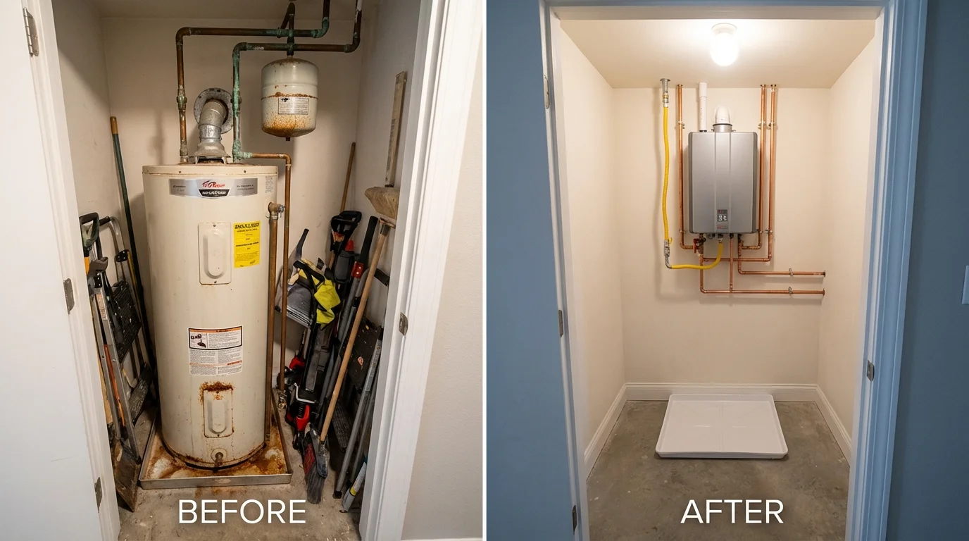 Tank water heater versus wall-mounted tankless unit comparison for Pacific Grove, CA homeowners